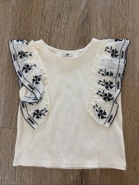 H&M  / White Tank Top with  Floral Ruffle Sleeves - 2t-4t